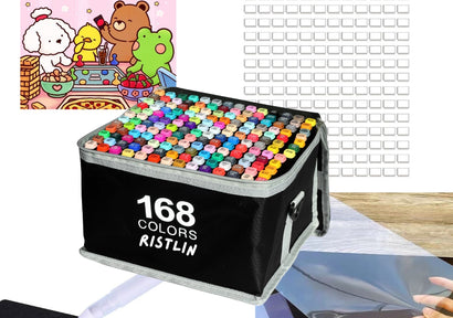 Set 168 Markere pe Bază de Alcool Ristlin® – Markere cu Vârf Dublu pentru Artă, Ilustrații și Design