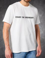 Tricou Escape the ordinary alb spate – print integral | Ristlin