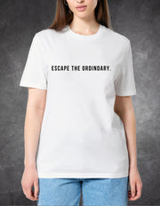 Tricou Escape the ordinary negru spate – print integral | Ristlin